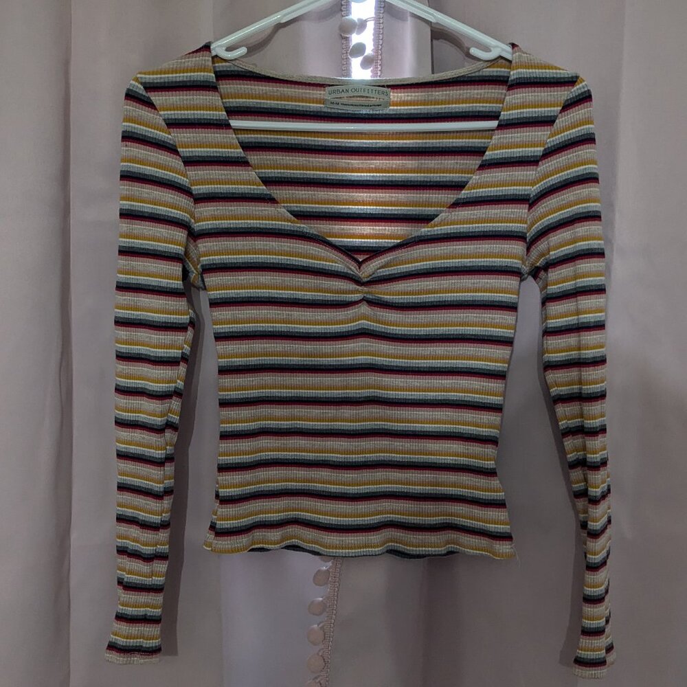 Colorful striped long sleeve crop top